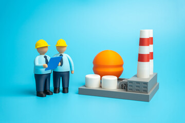 Engineers inspect a power plant. Industrial plant design. Modernization and reconstruction. Industrial facility, infrastructure design. Energy efficiency, green transition, technological innovation