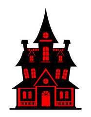 Haunted House Vector | Spooky Halloween Mansion Silhouette | Scary Red and Black Illustration