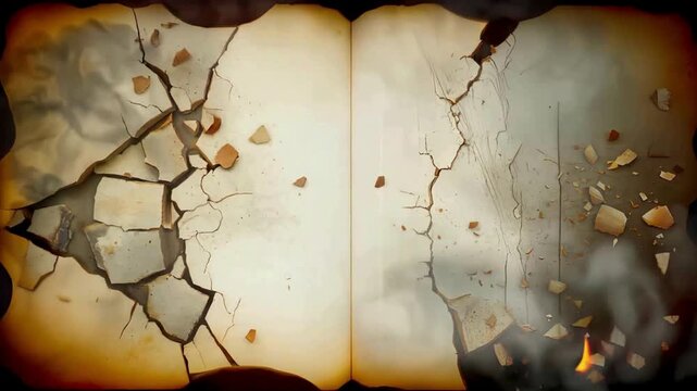 Animated vintage open book with aged paper texture for a historical adventure or fantasy story intro effect