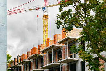 New house construction. Concrete frame	 and crane