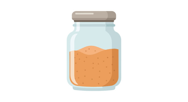 Glass Jar with Orange Liquid and Gray Lid Vector Illustration.