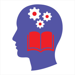 Human Head with Gears and Book Inside   Vector Art Concept Illustration