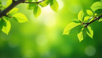 Spring Sunlight Dapples Blossoming Branches, Gentle Breeze Rustles Vibrant Green Leaves, Renewal and Growth Theme