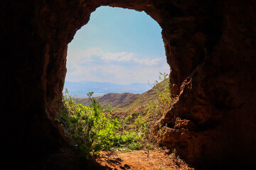 Ajloun, Jordan : A cave or temple high in the mountains (Next to Rashrash waterfalls) used by ancient monks who dedicate their lives to religious worship through prayer, meditation 