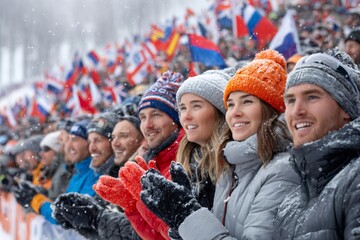 Cheering crowd watching winter sports event