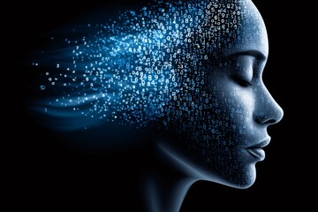 Fototapeta premium Human ai face processing digital data technology concept