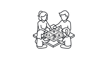 Family playing a board game together at a table.