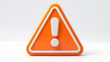 "Bright orange triangular warning sign with white exclamation mark centered, glossy 3D appearance, set against light gray gradient background, symbolizing caution and alertness."