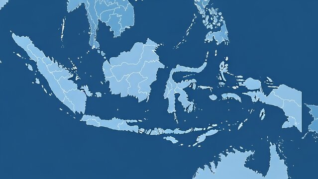Flat Blue Map of Southeast Asia Showing Islands and Archipelago