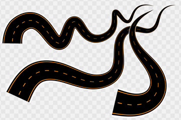 Vector curvy winding highway road isolated on a transparent background