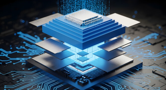 Futuristic computer processor and data processing concept - Powered by Adobe