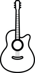 Naklejka premium Minimalist single line drawing of an acoustic guitar silhouette isolated on white background