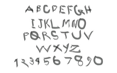 Handwritten english alphabet letters and numbers isolated on white background