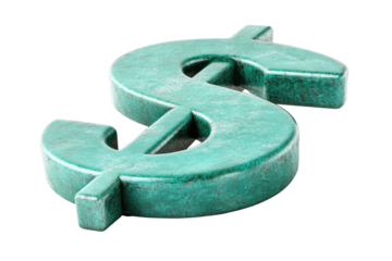 Green dollar sign with textured surface against a dark background