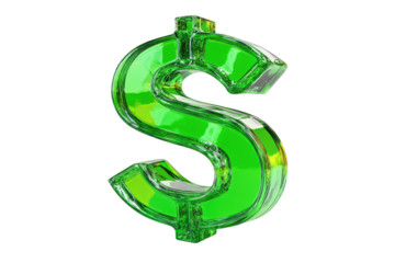 Transparent green dollar sign isolated on black with internal light reflections