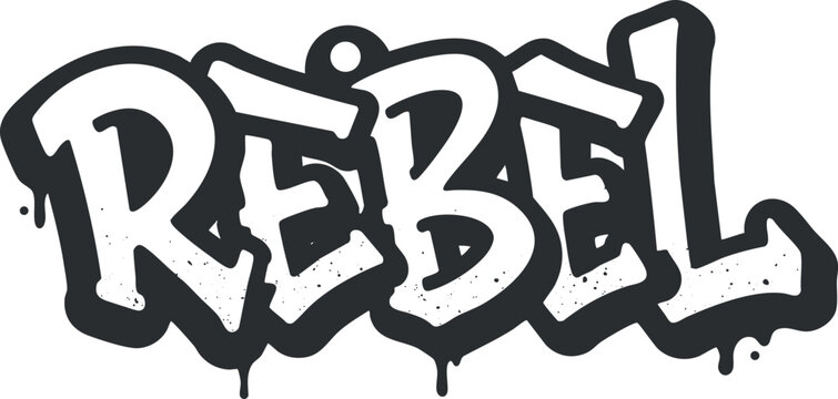 A bold graffiti style logo featuring the word rebel in stylized lettering.