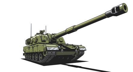 Powerful Modern Military Tank with Long Barrel Cannon and Tracks. © wong