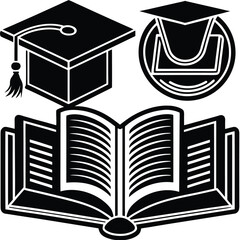 flat vector learning icons  open book  graduation .eps