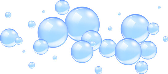 Light blue bubble gum texture with transparent glossy spheres on white background.