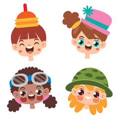 Cartoon Kids Wearing Funny Hats