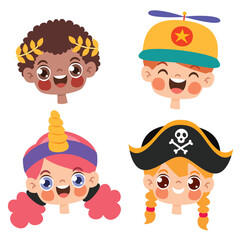 Cartoon Kids Wearing Funny Hats
