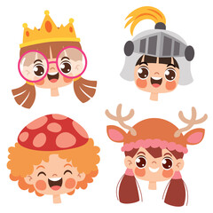 Cartoon Kids Wearing Funny Hats