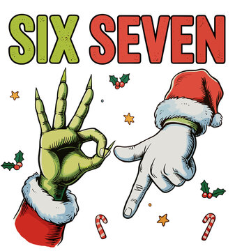 Six Seven 6 7 67 Meme Christmas Funny Xmas Santa Viral Humor Holiday Season