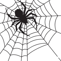 Creepy spider on its web for Halloween invitations and spooky decorations, perfect for cards, banners, and scary season designs