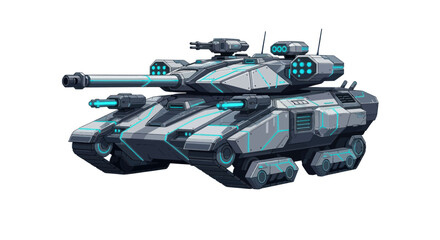 Modern Futuristic Military Tank with Glowing Blue Lights and Advanced Weaponry. © wong