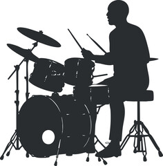 Fototapeta premium A silhouette of a drummer performing with a drum kit showcasing musical talent and rhythm.