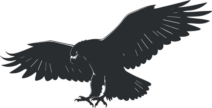 Black silhouette of an eagle in flight, showcasing its powerful wings and predatory grace.