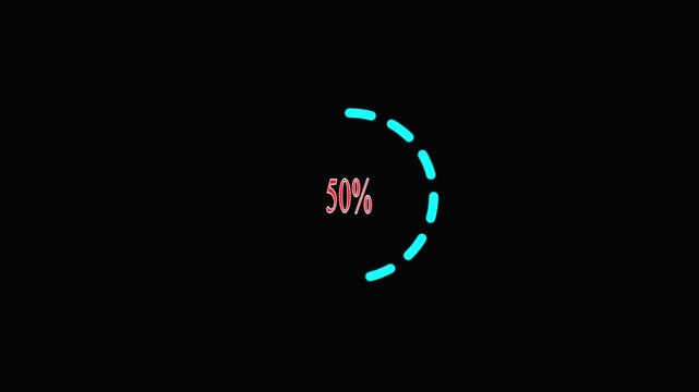  loading bar 4k video, Circle loading icon animation progress bar 0-100 on black background.