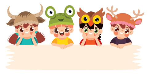 Cartoon Kids Wearing Funny Hats