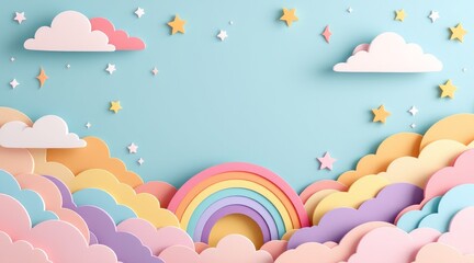 Pastel cloud and starry sky frame background. rainbow with clouds, abstract background with clouds