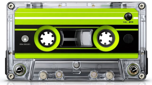 Retro neon green audio cassette tape for music