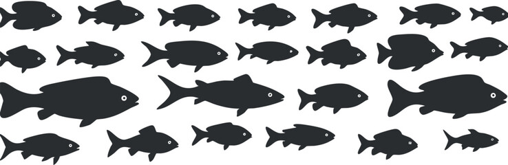 Fototapeta premium A seamless pattern featuring black fish silhouettes on a white background, perfect for aquatic themes.