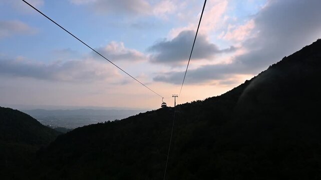 View of cable cars on the Dajti Ekspres in Tirana