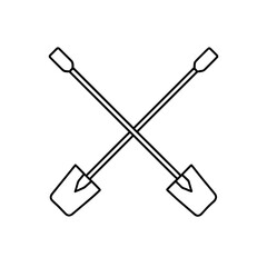 Crossed shovels outline design on transparent background