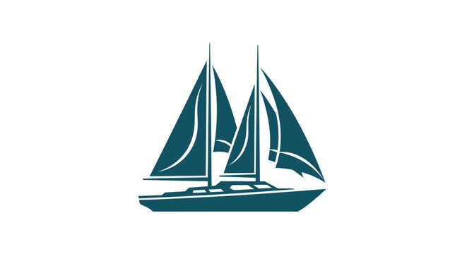 Elegant Teal Silhouette of a Two-Masted Sailboat.