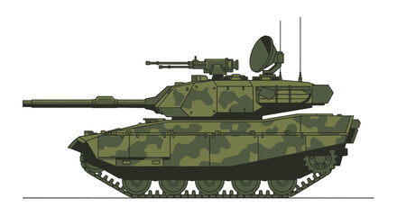Modern Military Tank with Camouflage and Gun Barrel. © wong