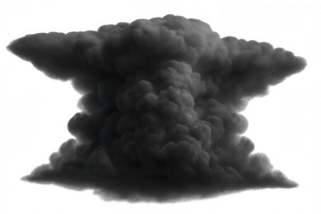 Mushroom cloud explosion with dark smoke, representing war, disaster, and global energy impact on transparent background