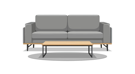 Obraz premium Modern Gray Sofa with Wooden Coffee Table and Round Rug.