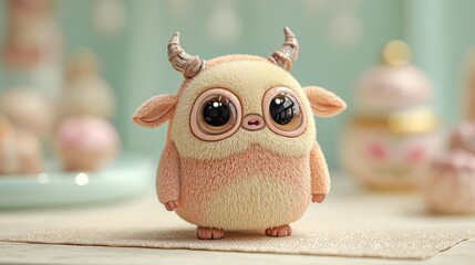 A whimsical 3D illustration of a fantastical furry creature, blending a charming stylized aesthetic with a dreamy, soft-focus pastel background.