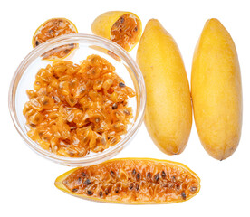Curubas or banana passion fruits on white background. File contains clipping path.