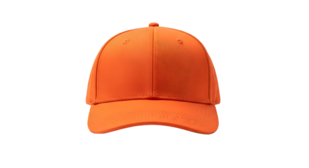 Bright orange baseball cap with curved brim isolated on a black background for mokeup