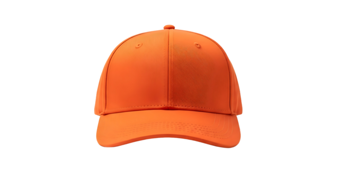 Bright orange baseball cap with curved brim isolated on a black background for mokeup