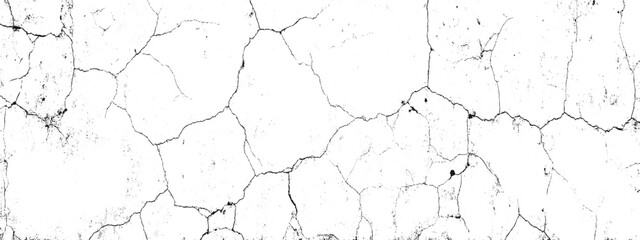 Vector Black and white cracked wall, old wall, grunge wall paint effect, grungy transparent texture background. Vector grunge cracked texture style with cracked texture. 