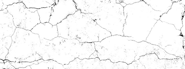 Vector Black and white cracked wall, old wall, grunge wall paint effect, grungy transparent texture background. Vector grunge cracked texture style with cracked texture. 