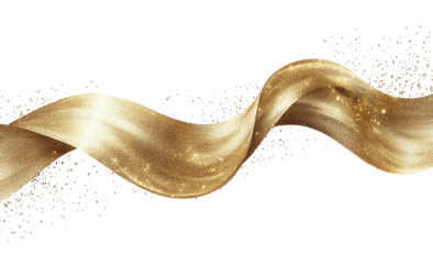 Flowing gold ribbon with sparkling accents on a dark background