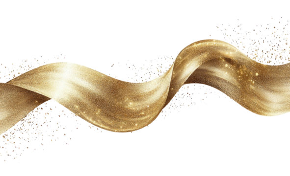 Flowing gold ribbon with sparkling accents on a dark background
